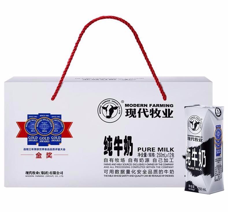 现代牧业尊贵装纯牛奶250ml*12包/提