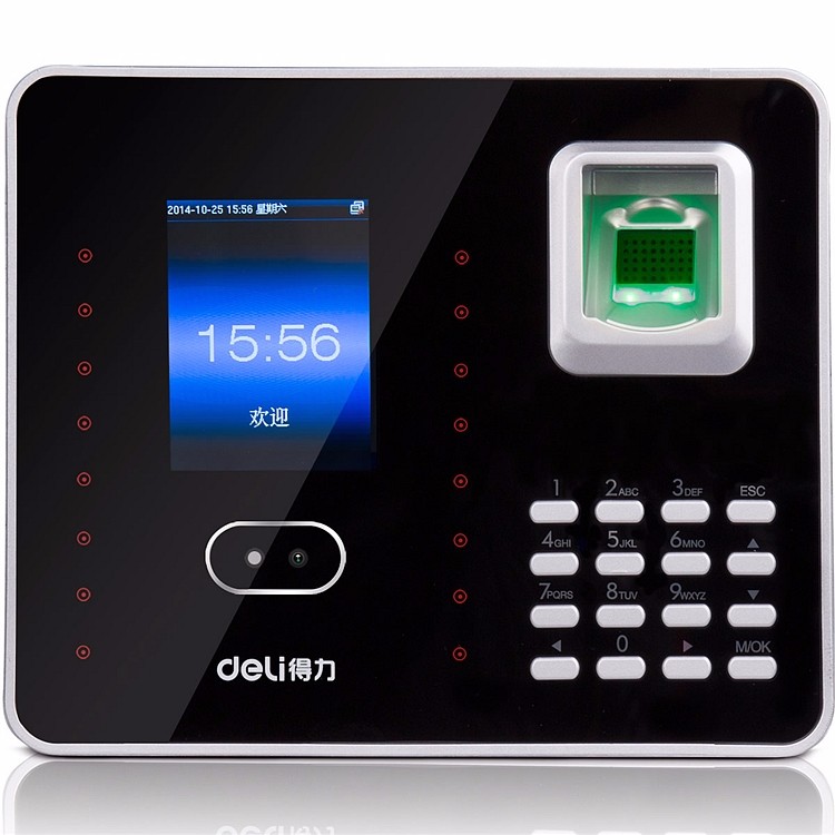 得力3969人脸指纹混合考勤机(银) 