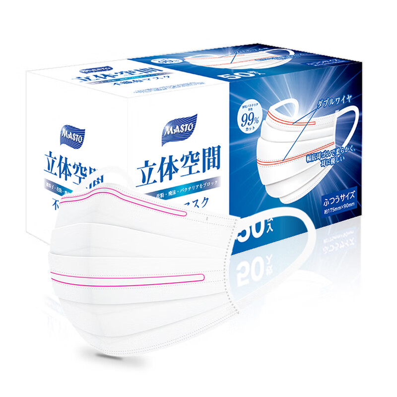 MASTO 日本一次性无纺布三层口罩 50枚盒装（白色）
