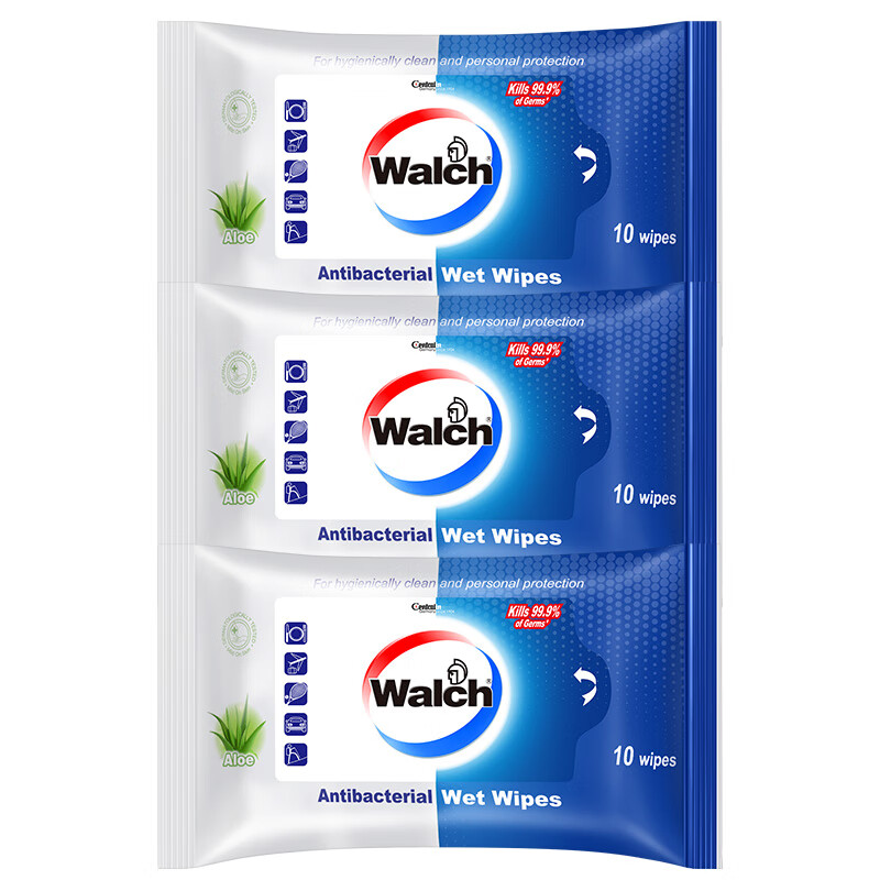 威露士（Walch）洁肤湿巾芦荟迷你装 7片*9包